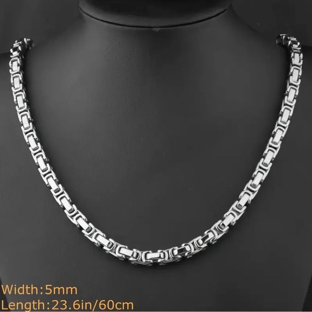 Men’s Byzantine 304L Stainless Steel Chunky Silver 5mm Chain Link Necklace - Picture 10 of 12